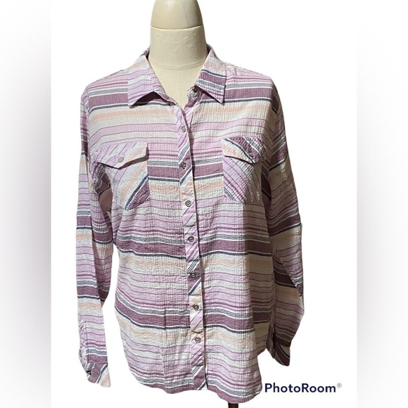 NORTHCREST Striped Collared Button Up size 1X - Picture 1 of 9